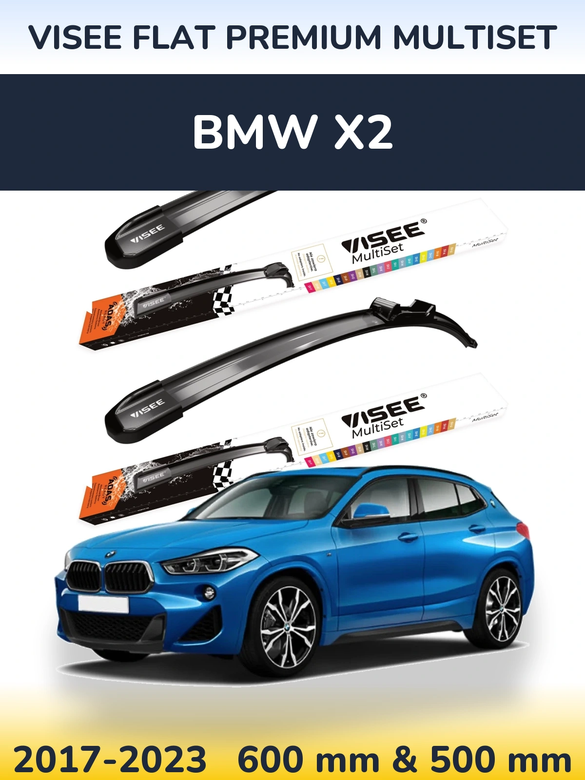 Front wiper blade set VISEE FLAT PREMIUM MultiSet 600 & 500 mm for BMW X2 2017-2023