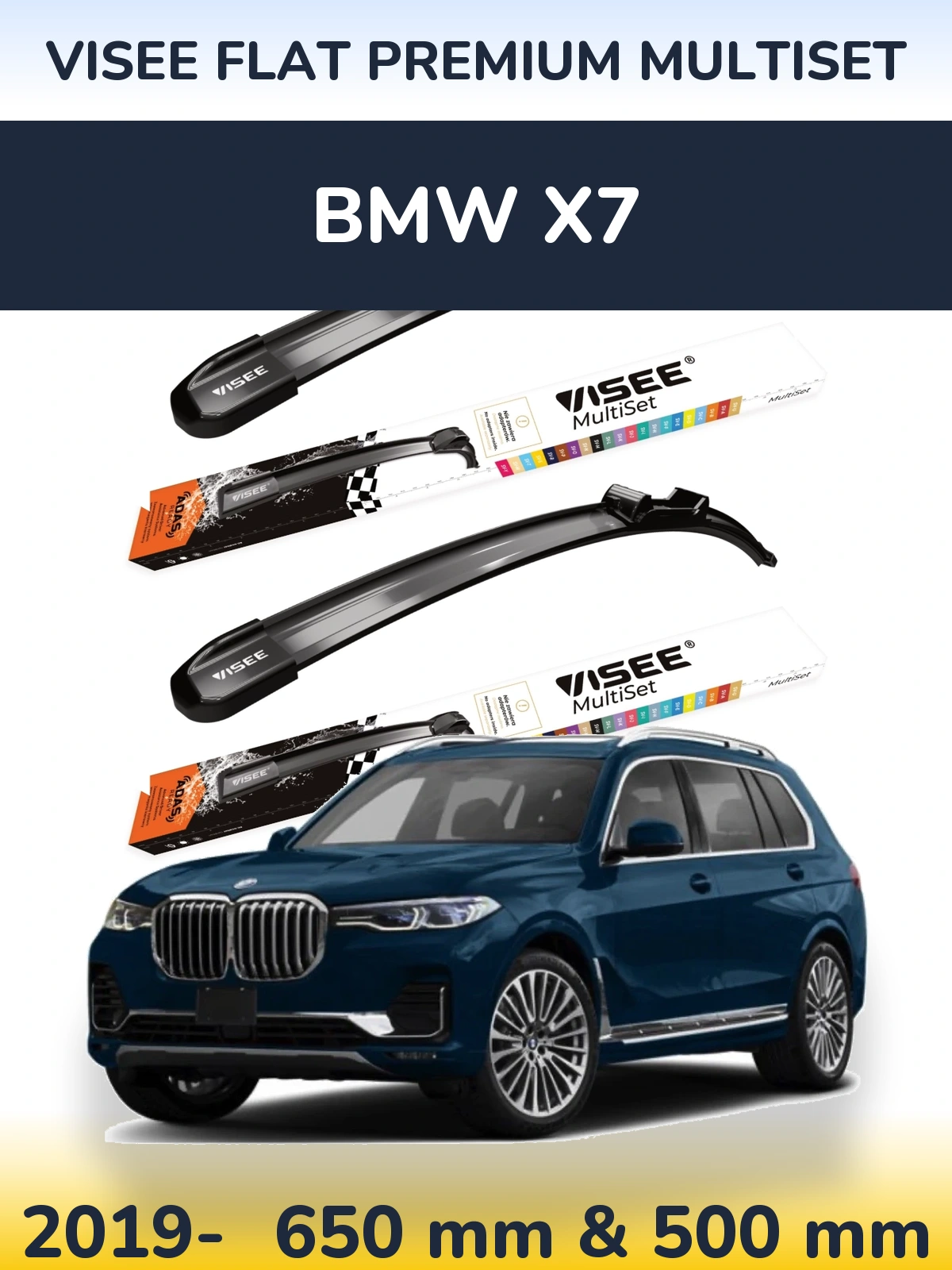 Komplet przednich wycieraczek VISEE FLAT PREMIUM MultiSet 650 & 500 mm do BMW X7 2019-2026