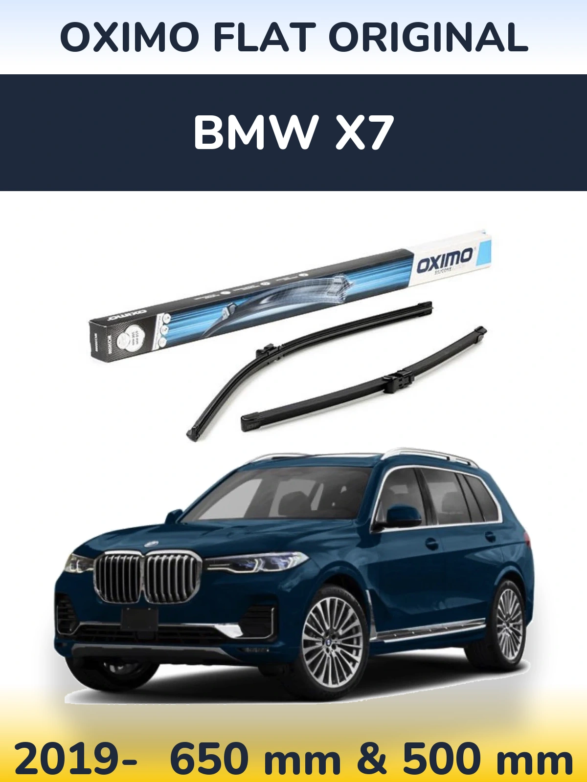 Front wiper blade set Oximo Flat Original 650 & 500 mm for BMW X7 2019-2026