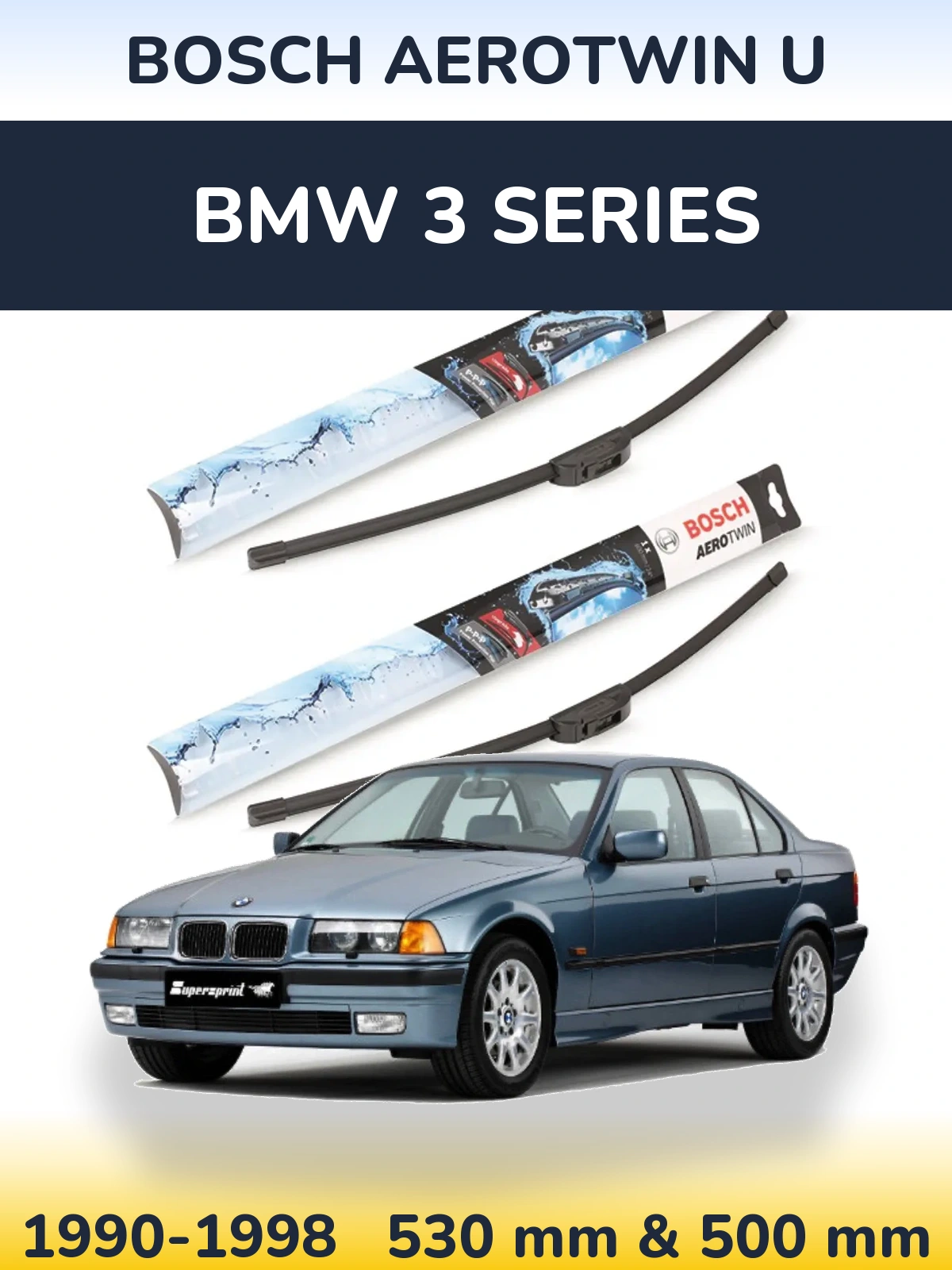 Komplet przednich wycieraczek BOSCH AeroTwin U 530 & 500 mm do BMW Seria 3 1990-1998
