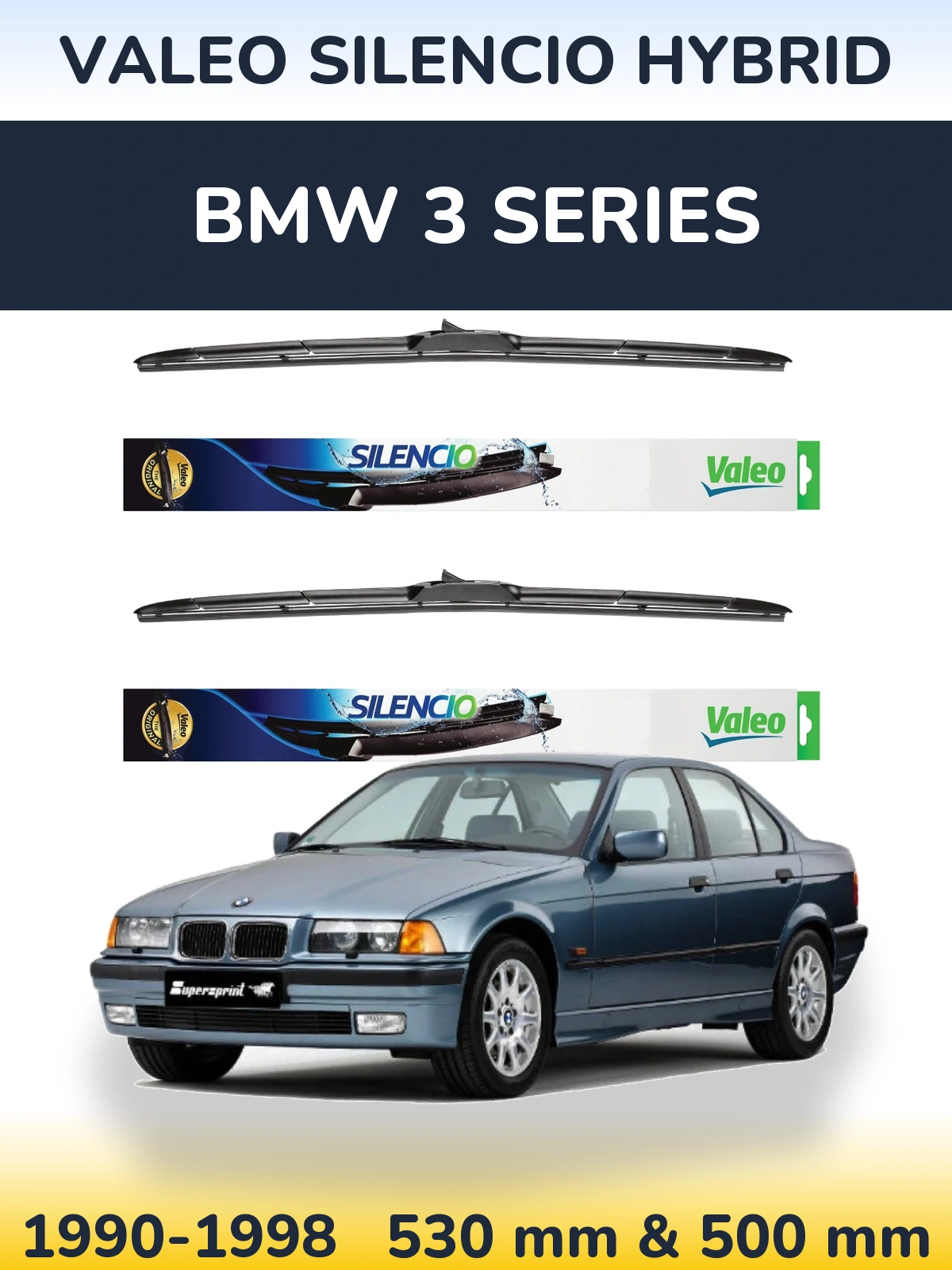 Комплект передних дворников Valeo Silencio Hybrid 530 & 500 мм для BMW 3 Series 1990-1998