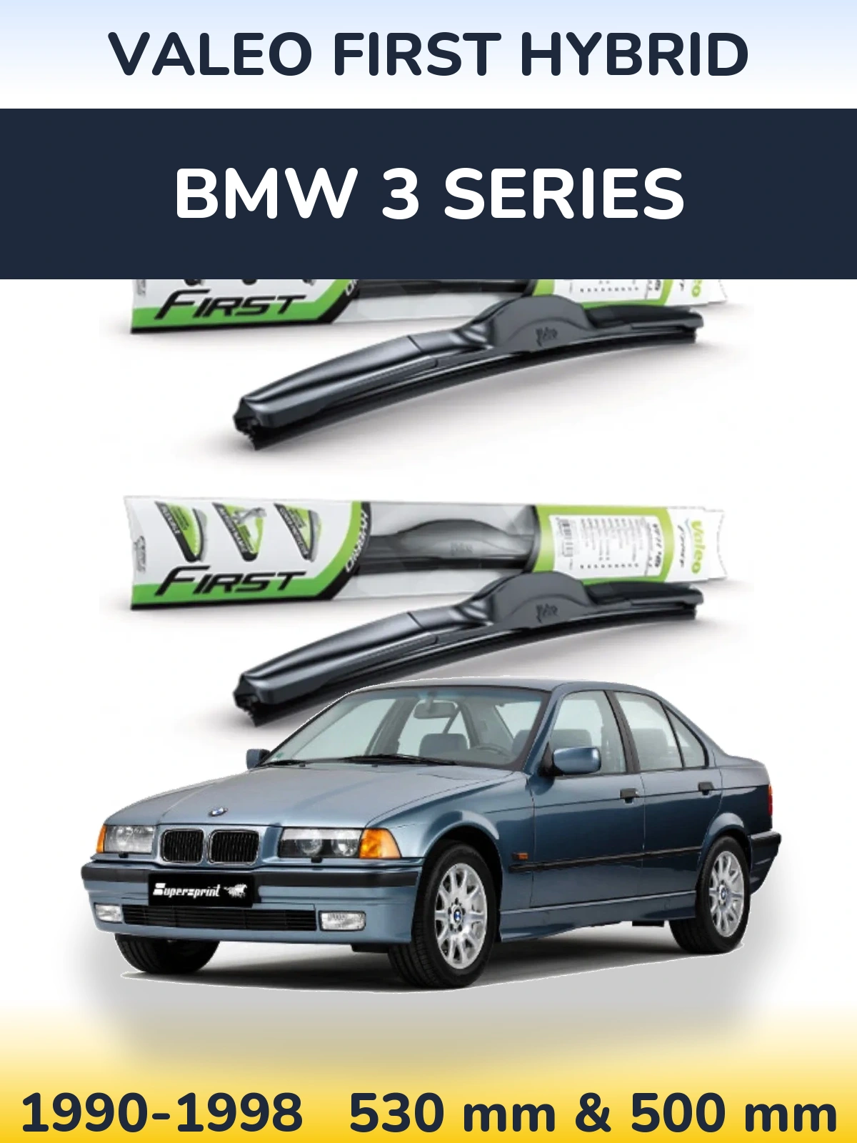 Комплект передних дворников Valeo First Hybrid 530 & 500 мм для BMW 3 Series 1990-1998