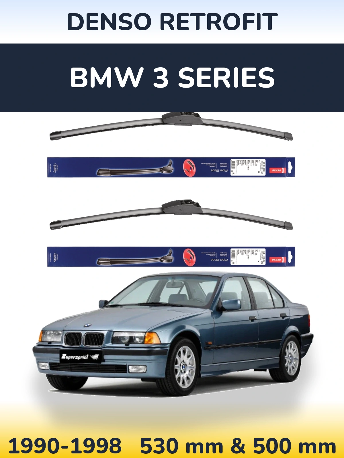 Комплект передних дворников Denso Retrofit 530 & 500 мм для BMW 3 Series 1990-1998
