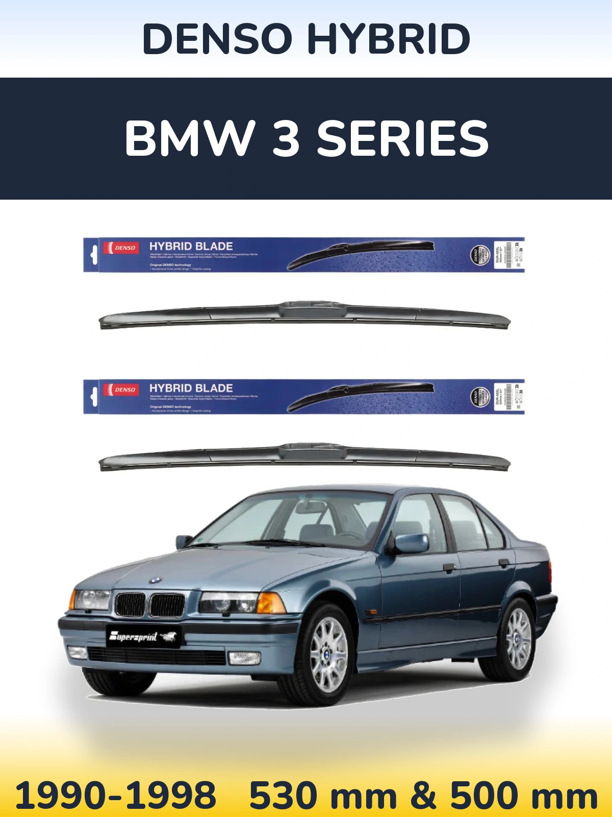 Комплект передніх щіток Denso Hybrid 530 & 500 мм для BMW 3 Series 1990-1998