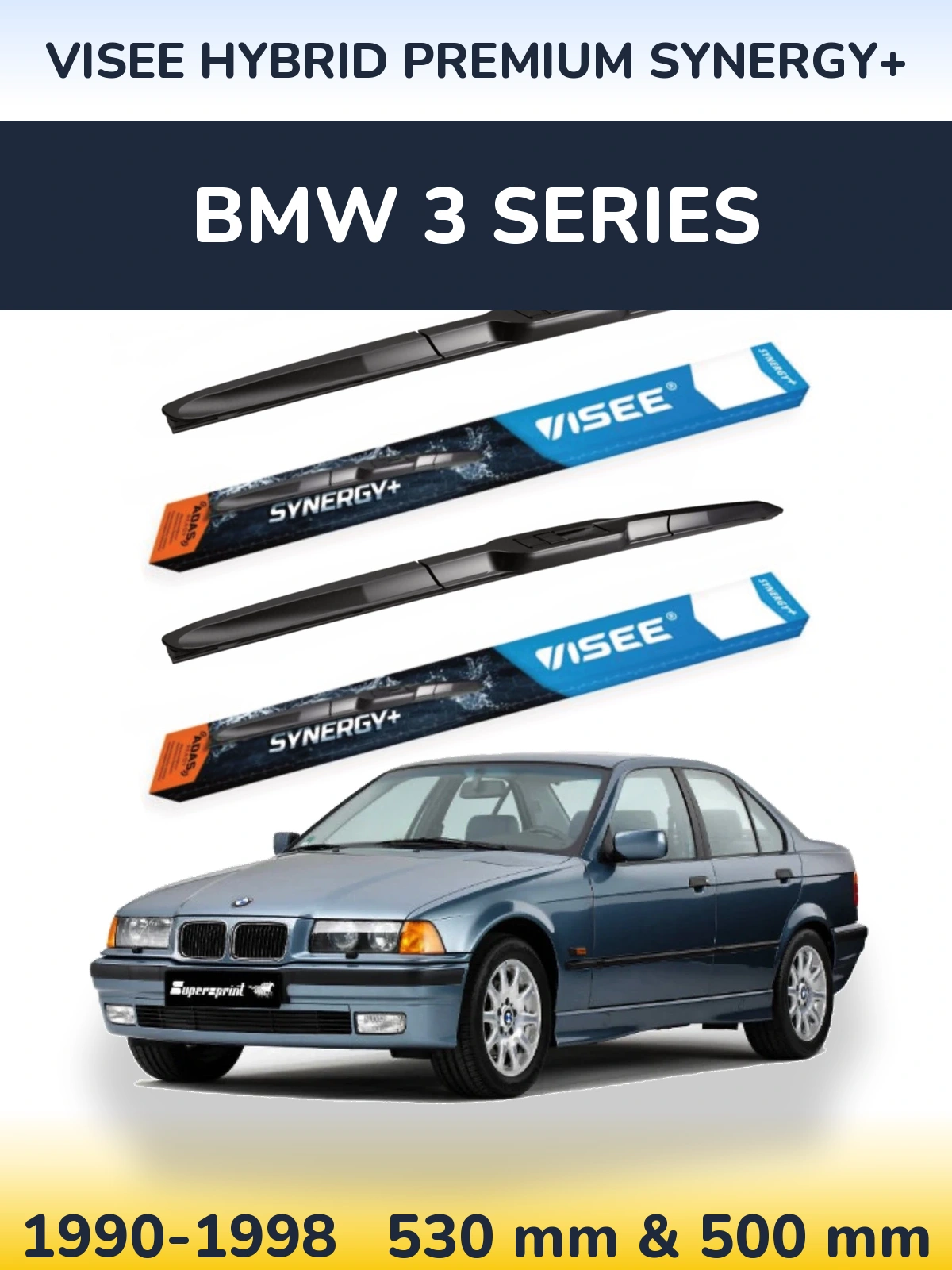 Komplet przednich wycieraczek VISEE HYBRID PREMIUM SYNERGY+ 530 & 500 mm do BMW Seria 3 1990-1998