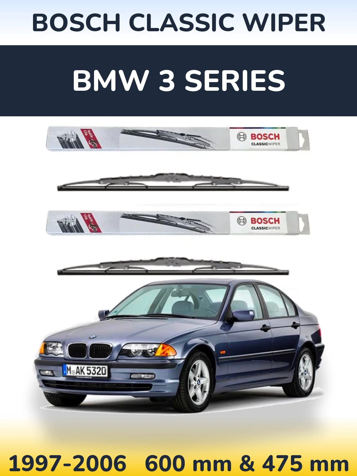 Komplet przednich wycieraczek BOSCH Classic Wiper 600 & 475 mm do BMW Seria 3 1997-2006