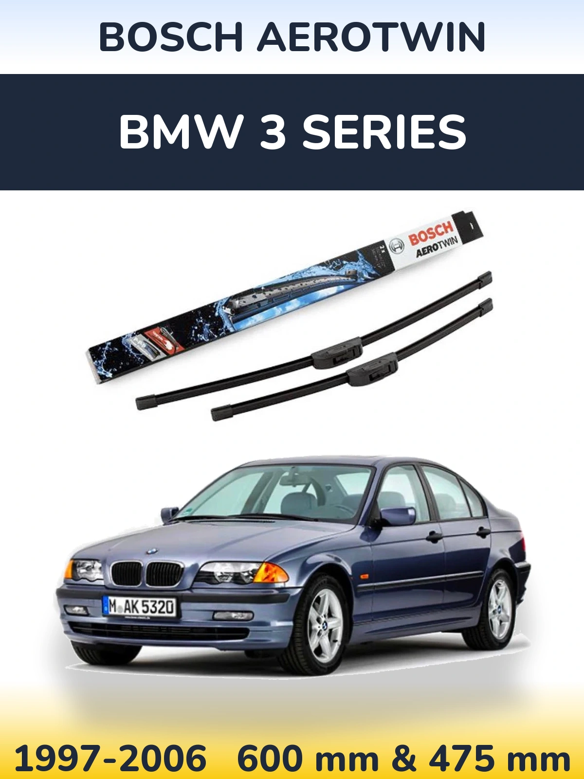 Komplet przednich wycieraczek BOSCH AeroTwin 600 & 475 mm do BMW Seria 3 1997-2006
