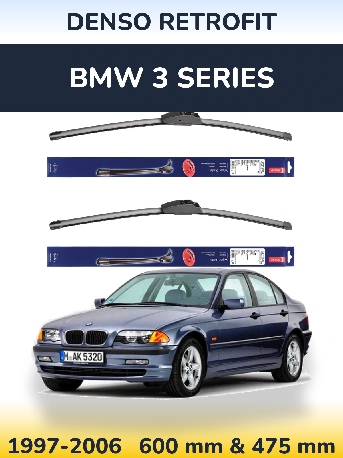 Komplet przednich wycieraczek Denso Retrofit 600 & 475 mm do BMW Seria 3 1997-2006