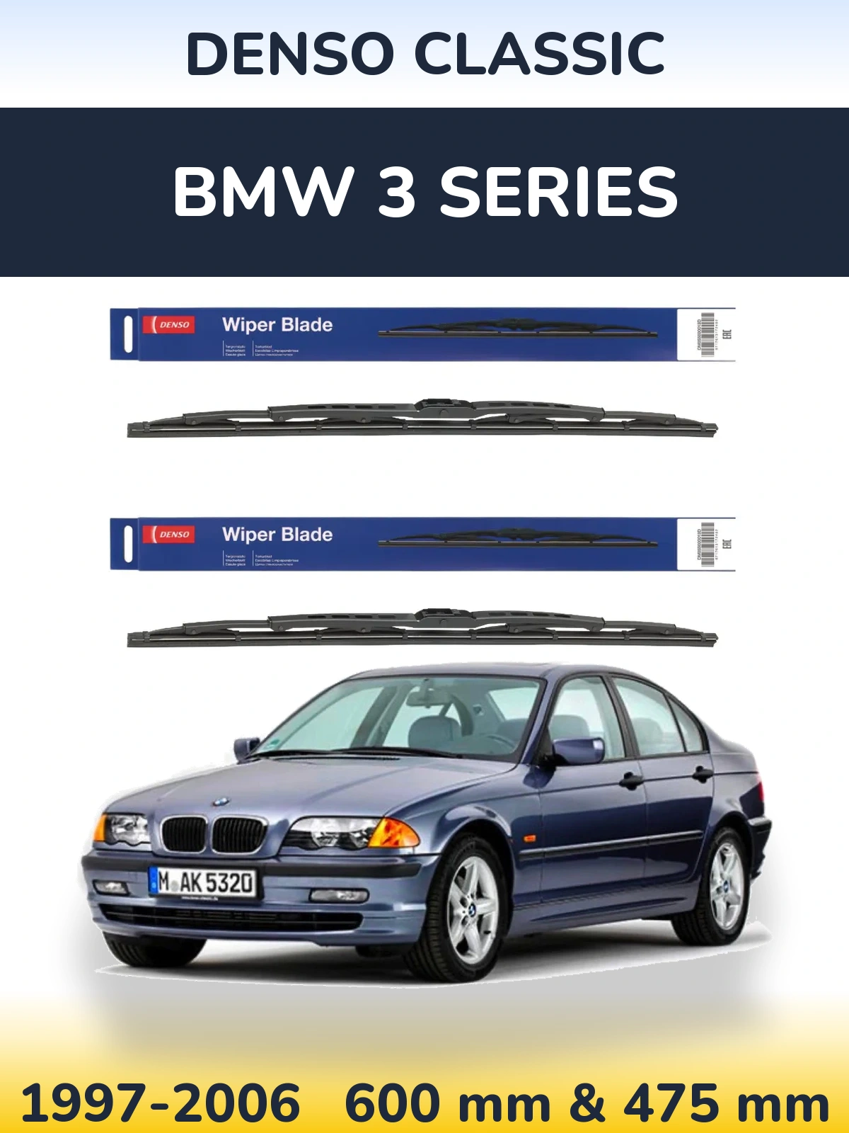 Komplet przednich wycieraczek Denso Classic 600 & 475 mm do BMW Seria 3 1997-2006