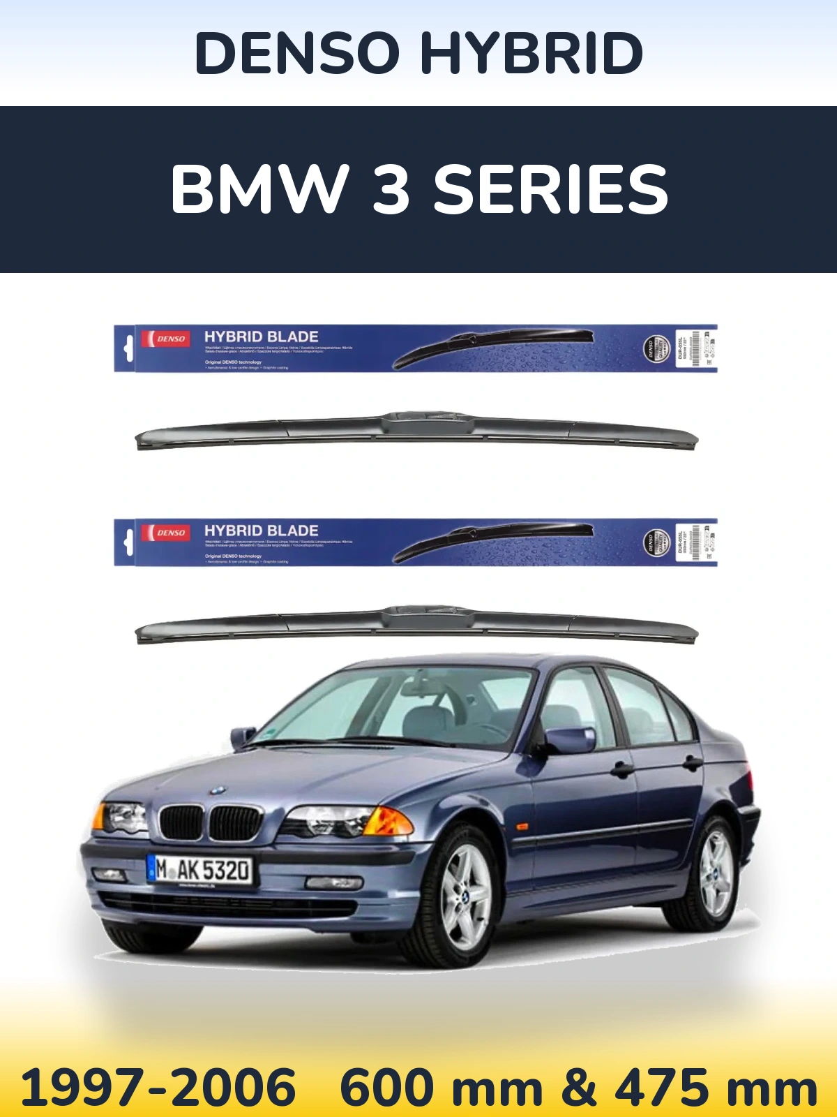 Komplet przednich wycieraczek Denso Hybrid 600 & 475 mm do BMW Seria 3 1997-2006