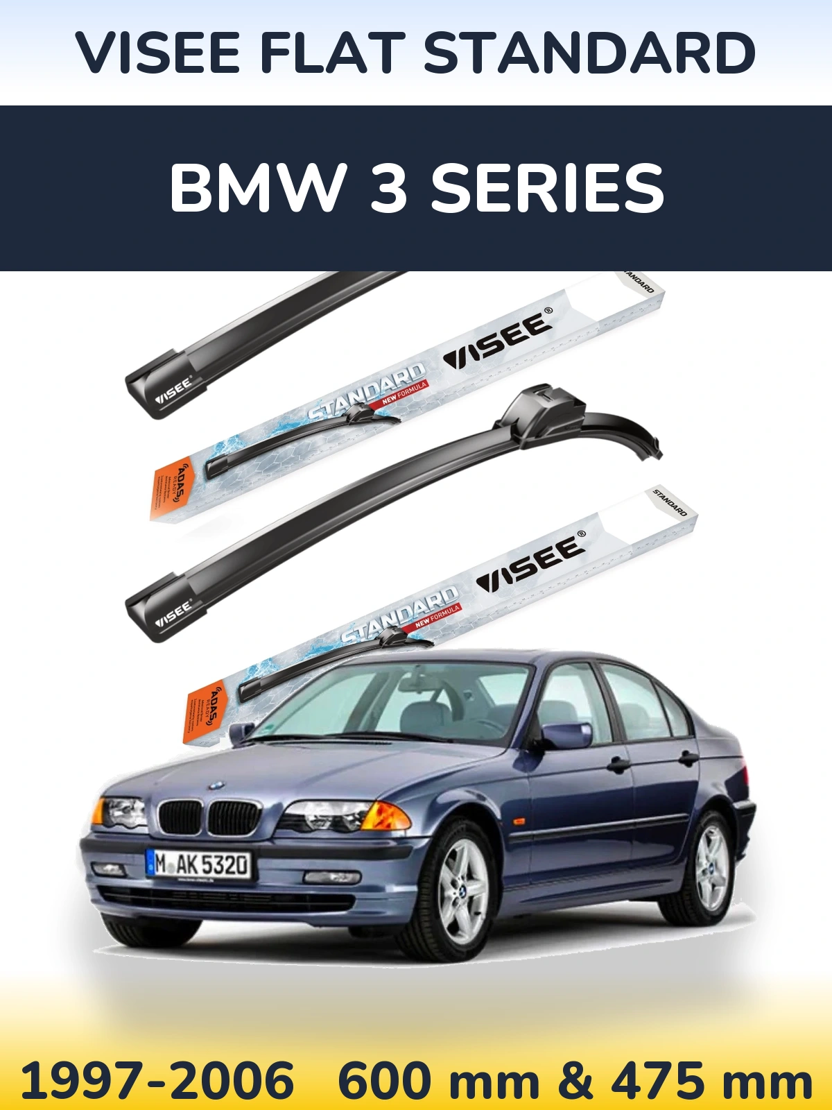 Komplet przednich wycieraczek VISEE FLAT STANDARD 600 & 475 mm do BMW Seria 3 1997-2006