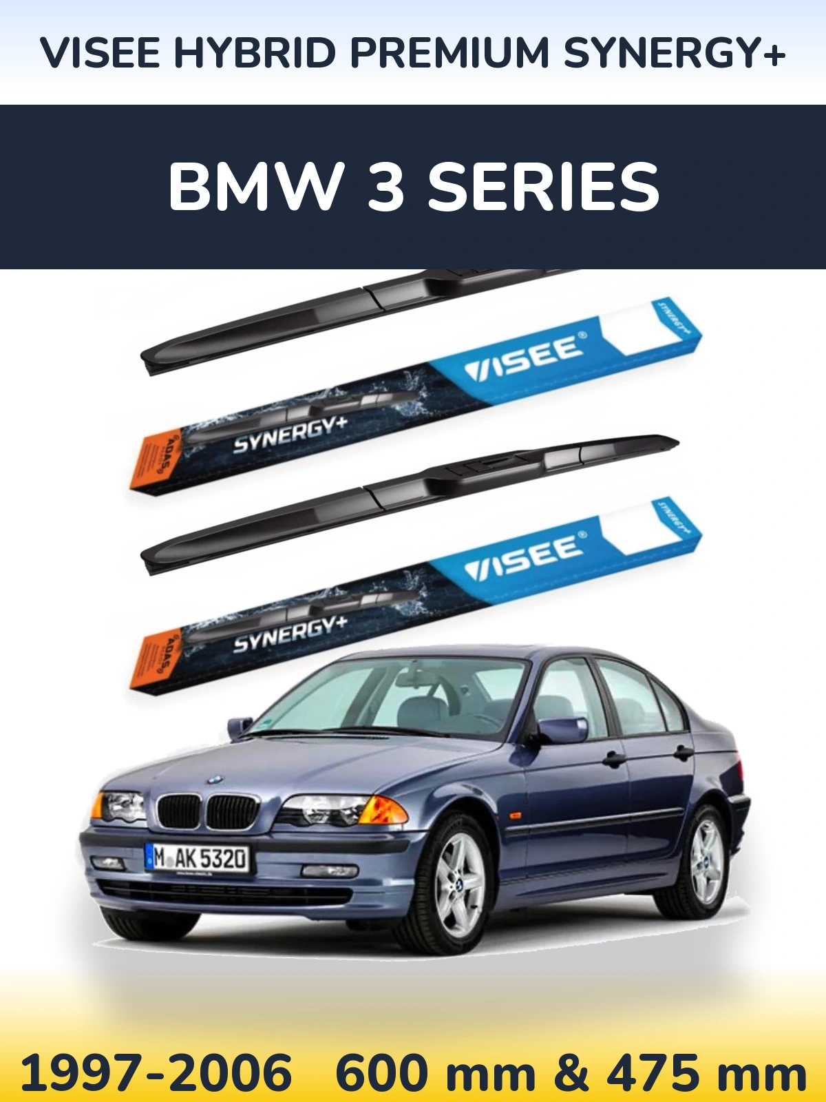 Комплект передних дворников VISEE HYBRID PREMIUM SYNERGY+ 600 & 475 мм для BMW 3 Series 1997-2006