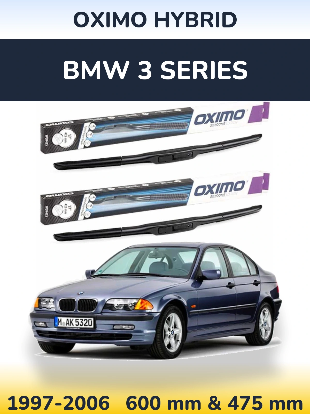 Комплект передних дворников Oximo Hybrid 600 & 475 мм для BMW 3 Series 1997-2006