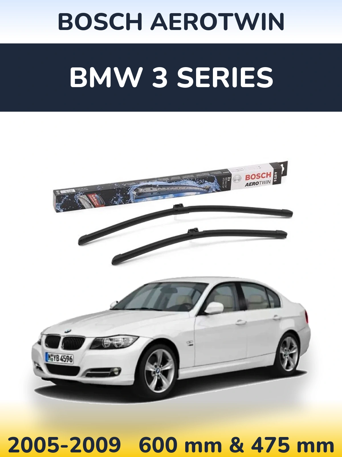 Front wiper blade set BOSCH AeroTwin 600 & 475 mm for BMW 3 Series 2005-2009