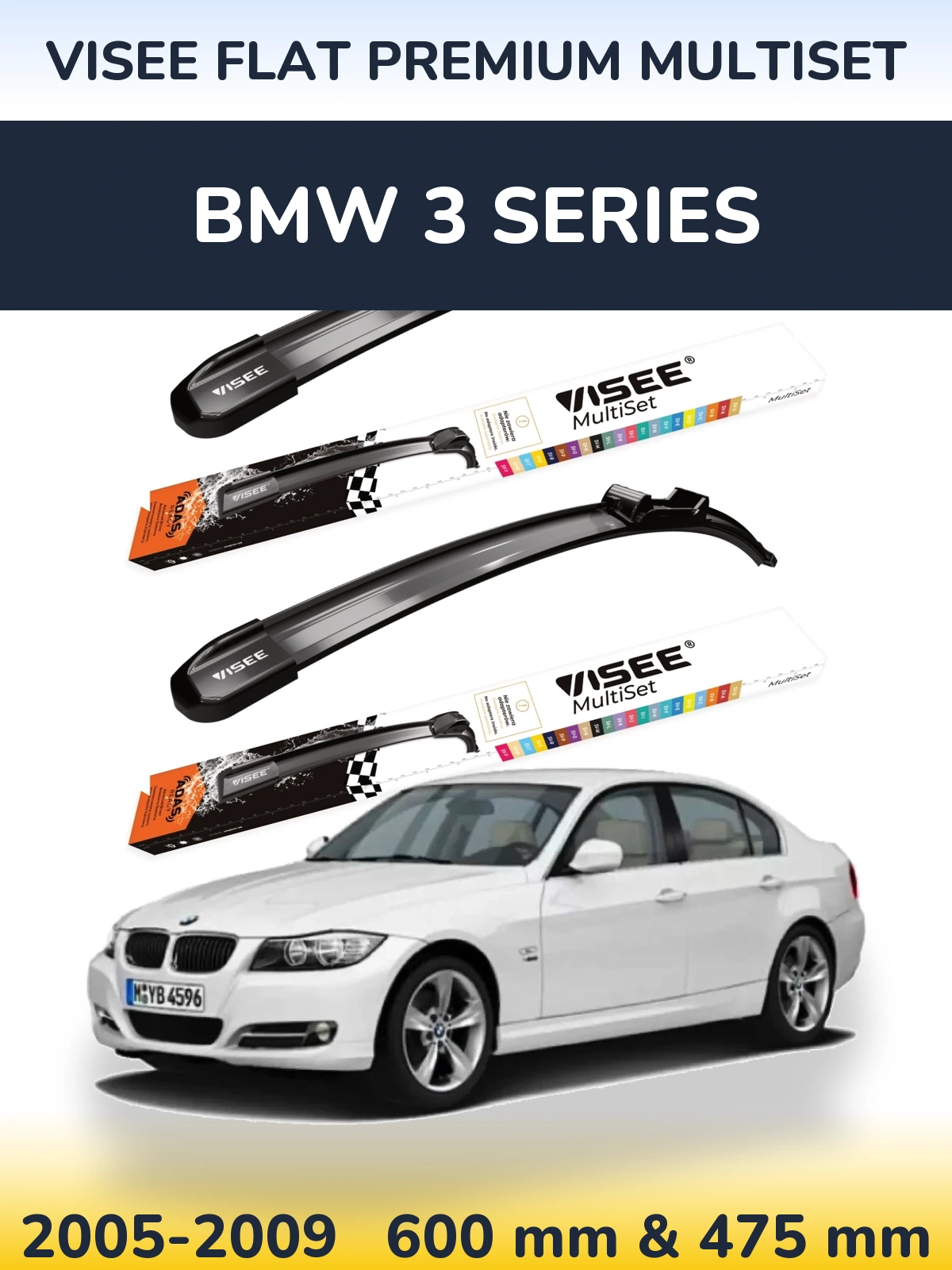 Komplet przednich wycieraczek VISEE FLAT PREMIUM MultiSet 600 & 475 mm do BMW Seria 3 2005-2009