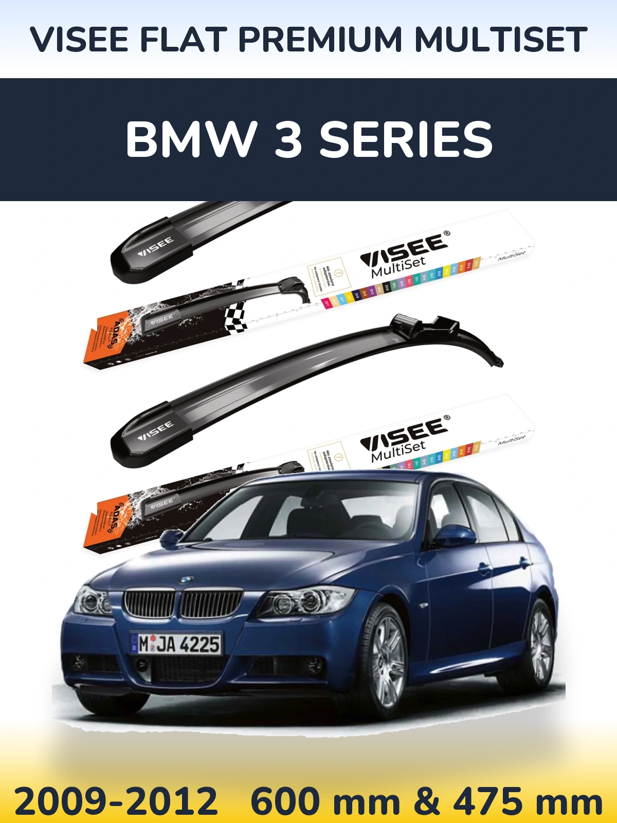 Komplet przednich wycieraczek VISEE FLAT PREMIUM MultiSet 600 & 475 mm do BMW Seria 3 2009-2012