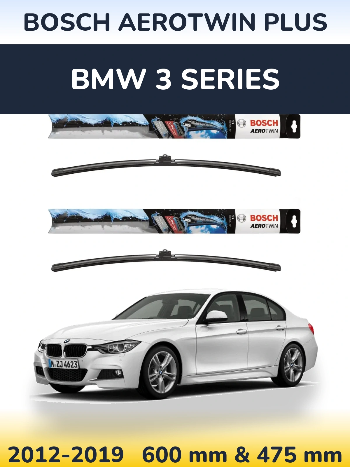 Комплект передних дворников BOSCH AeroTwin Plus 600 & 475 мм для BMW 3 Series 2012-2019