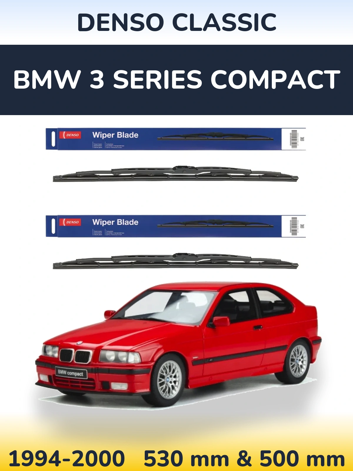 Комплект передних дворников Denso Classic 530 & 500 мм для BMW 3 Series Compact 1994-2000