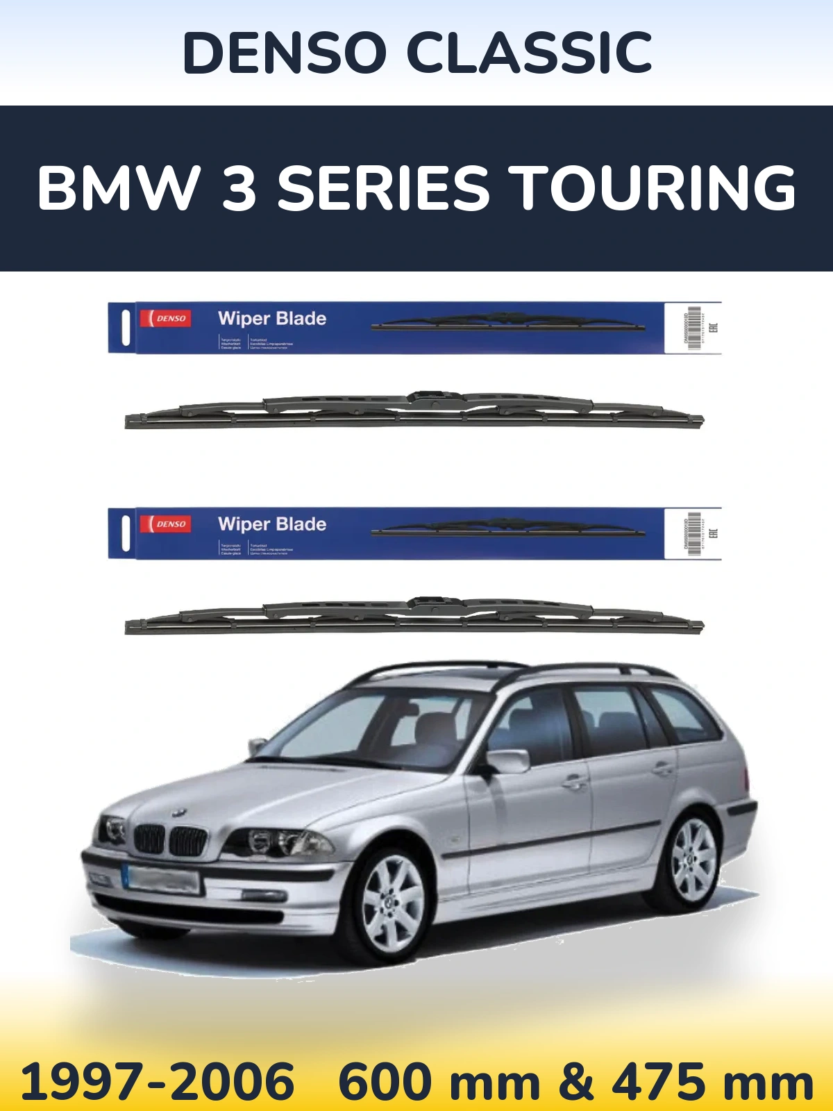 Komplet przednich wycieraczek Denso Classic 600 & 475 mm do BMW Seria 3 Touring 1997-2006
