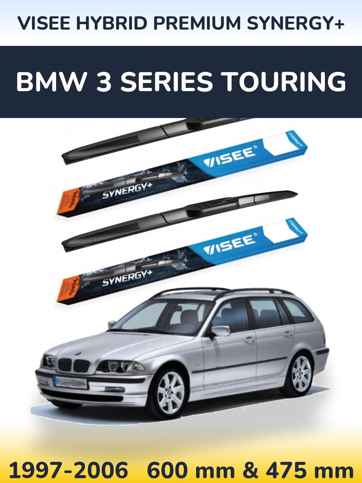 Komplet przednich wycieraczek VISEE HYBRID PREMIUM SYNERGY+ 600 & 475 mm do BMW Seria 3 Touring 1997-2006