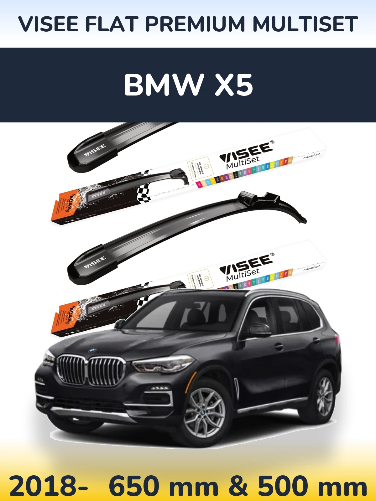 Front wiper blade set VISEE FLAT PREMIUM MultiSet 650 & 500 mm for BMW X5 2018-2026