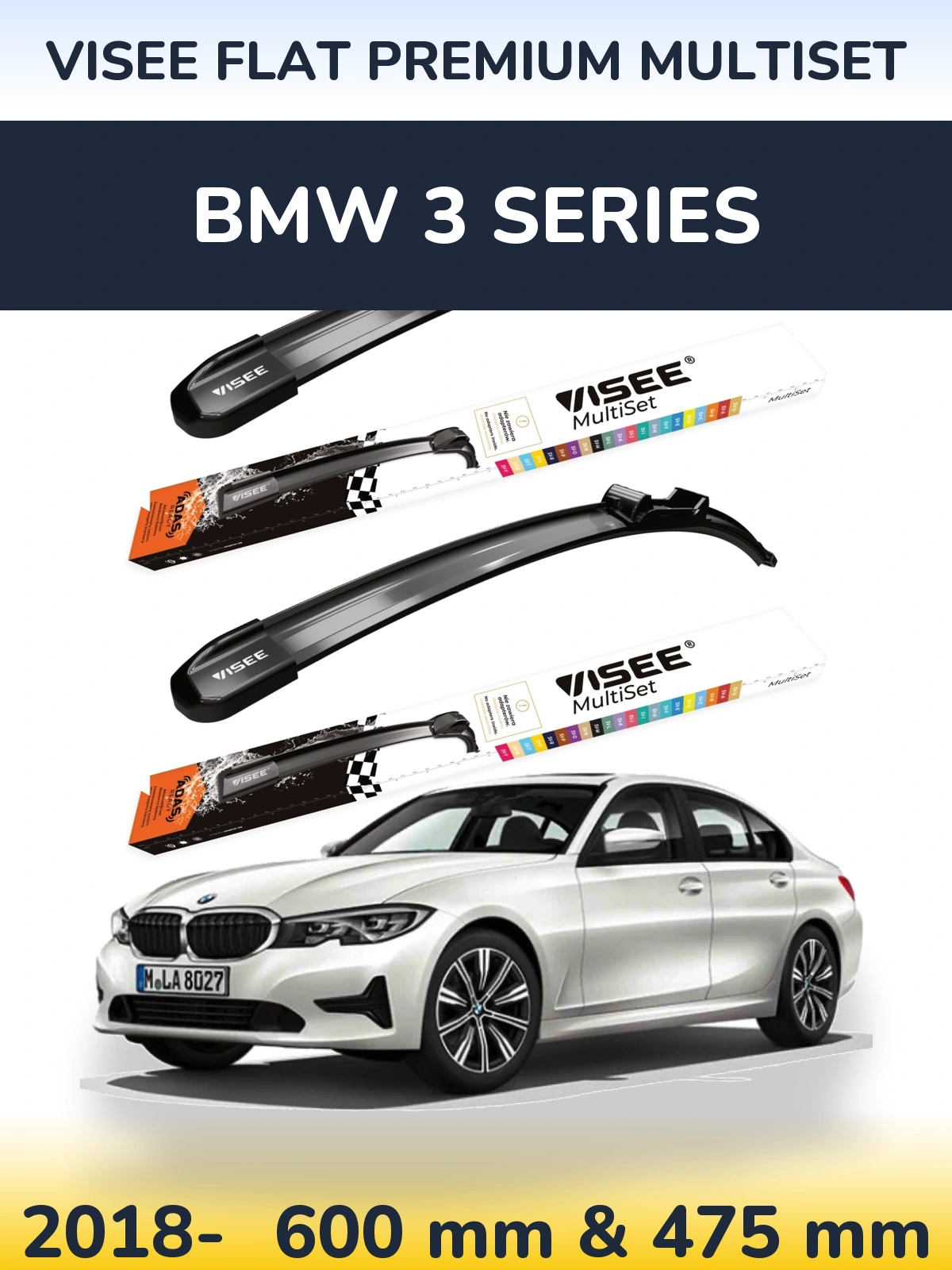 Komplet przednich wycieraczek VISEE FLAT PREMIUM MultiSet 600 & 475 mm do BMW Seria 3 2018-2026