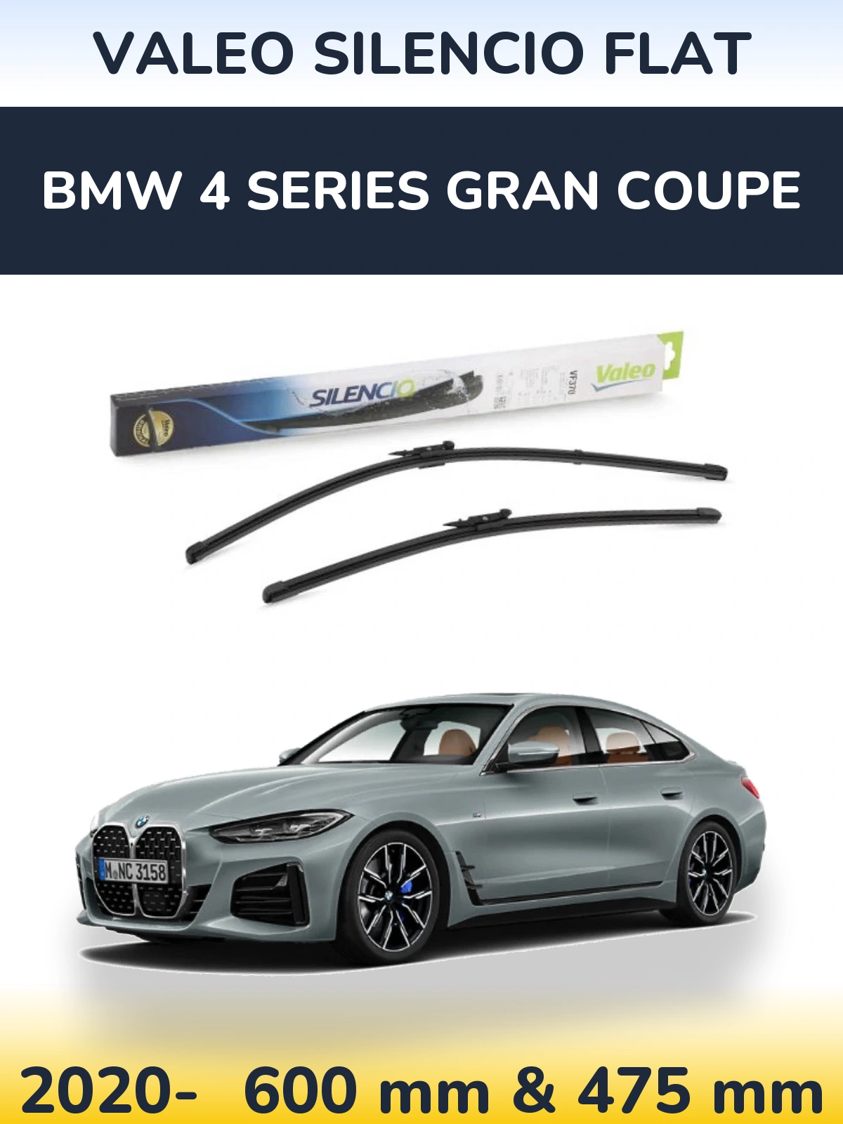 Komplet przednich wycieraczek Valeo Silencio Flat 600 & 475 mm do BMW Seria 4 Gran Coupe 2020-2026