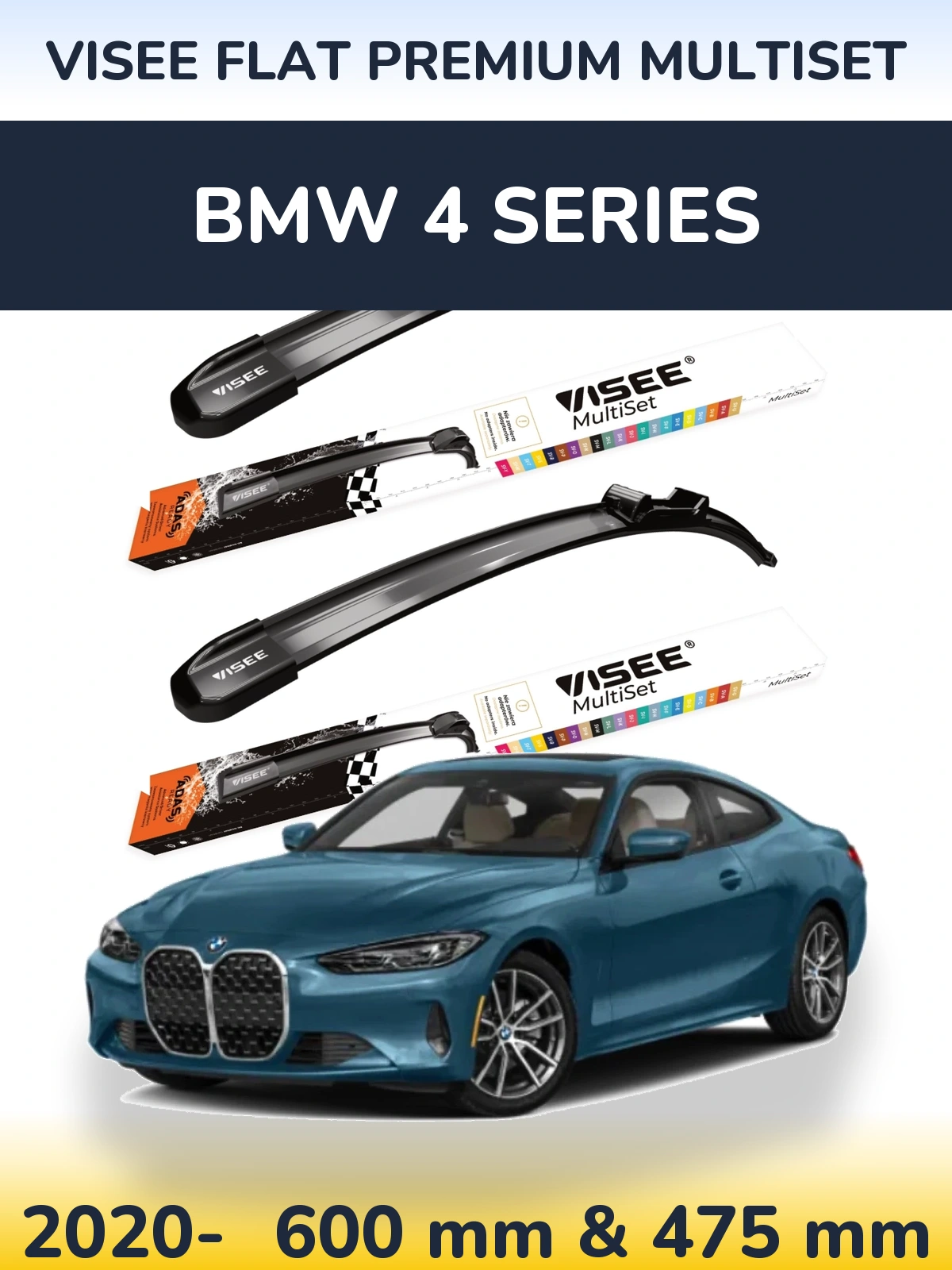 Komplet przednich wycieraczek VISEE FLAT PREMIUM MultiSet 600 & 475 mm do BMW Seria 4 2020-2026