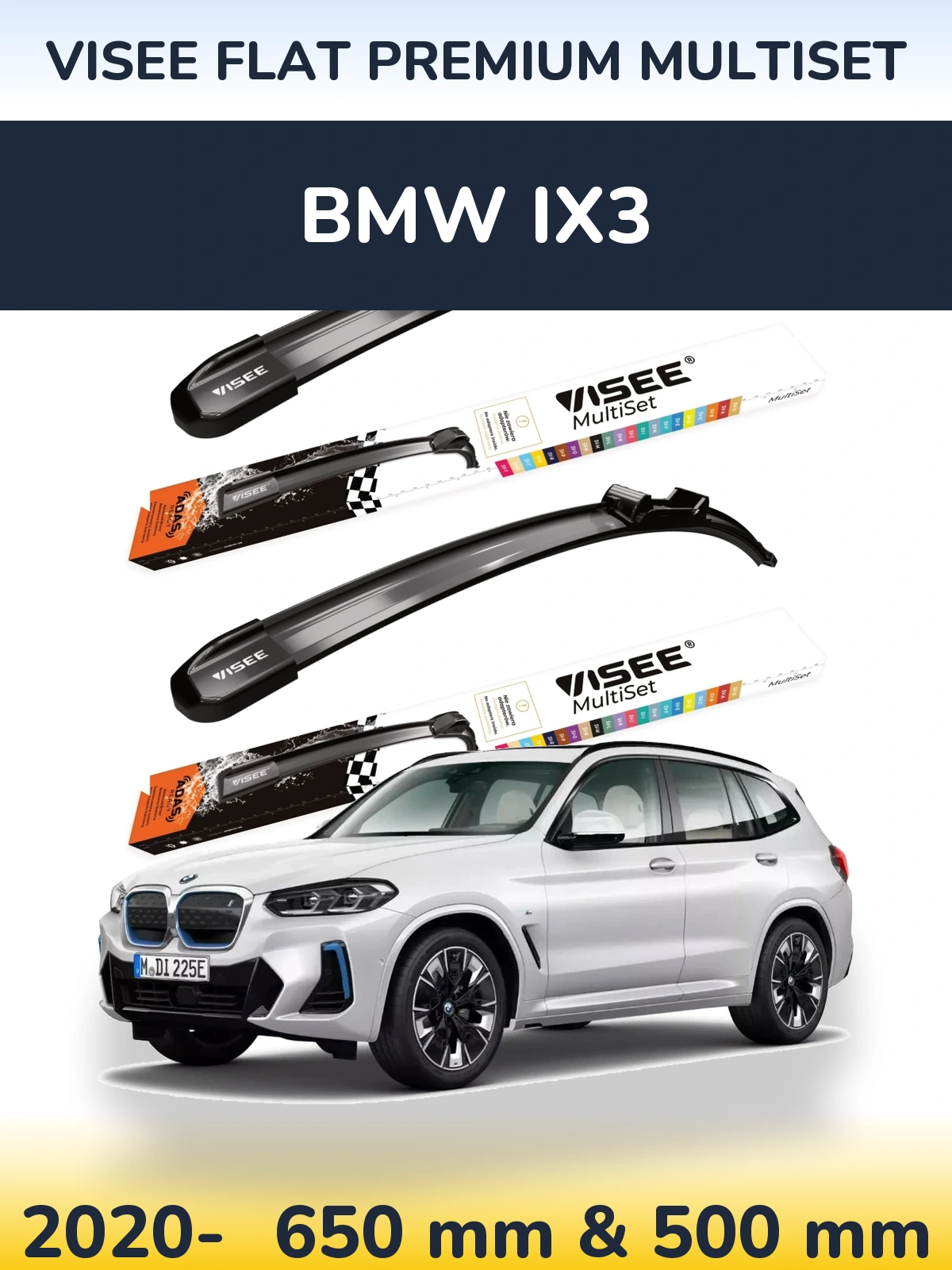 Комплект передних дворников VISEE FLAT PREMIUM MultiSet 650 & 500 мм для BMW iX3 2020-2026