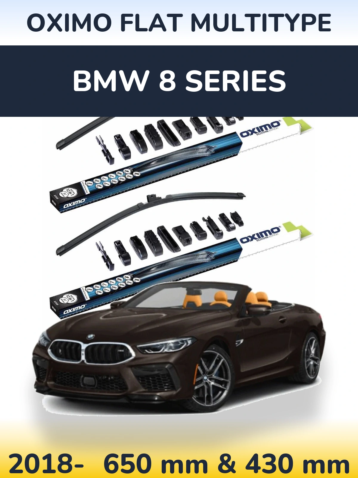 Komplet przednich wycieraczek Oximo Flat MultiType 650 & 430 mm do BMW Seria 8 2018-2026