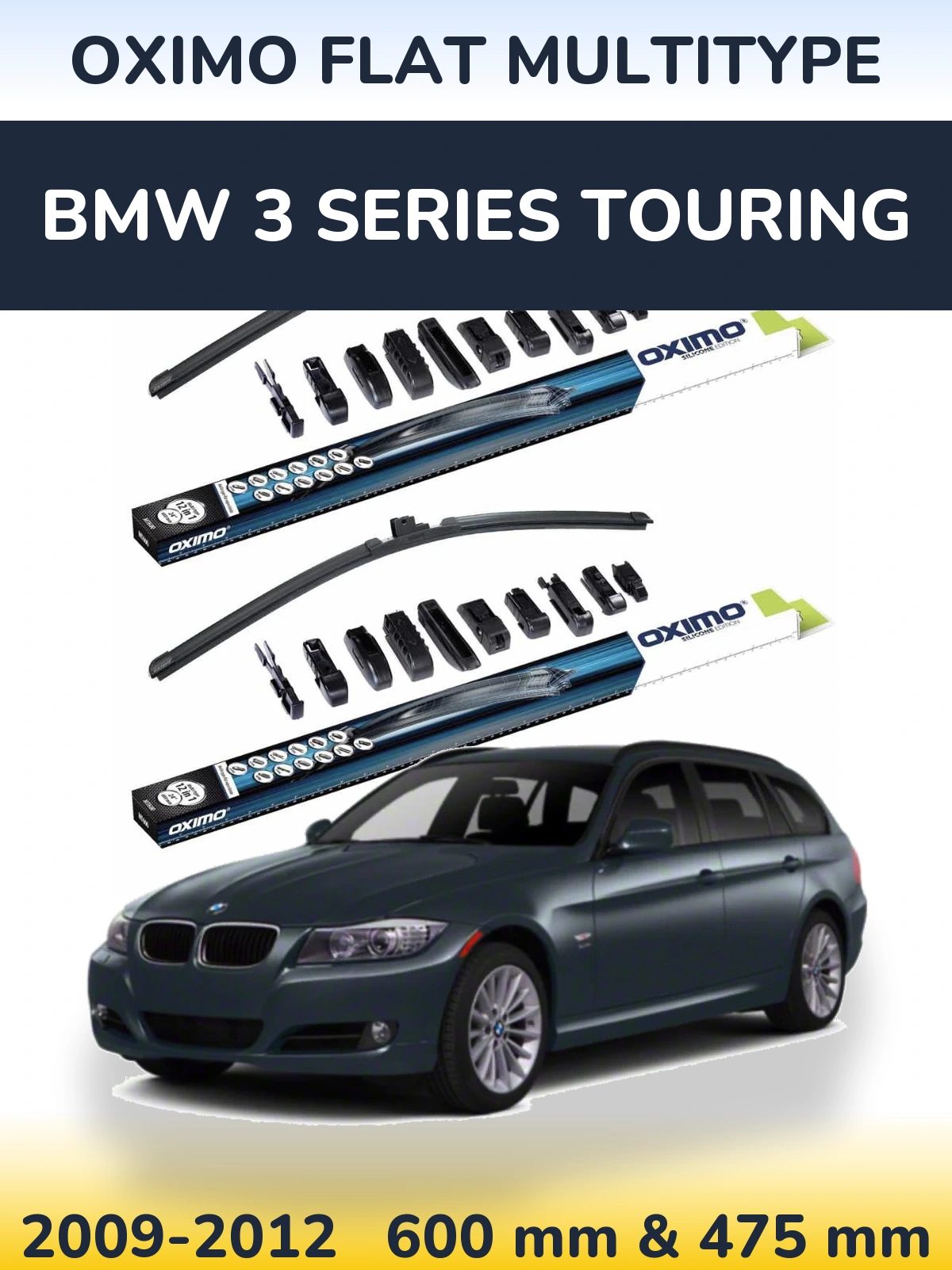 Комплект передних дворников Oximo Flat MultiТипe 600 & 475 мм для BMW 3 Series Touring 2009-2012
