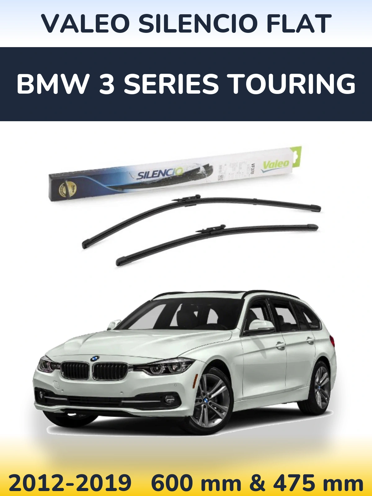 Komplet przednich wycieraczek Valeo Silencio Flat 600 & 475 mm do BMW Seria 3 Touring 2012-2019