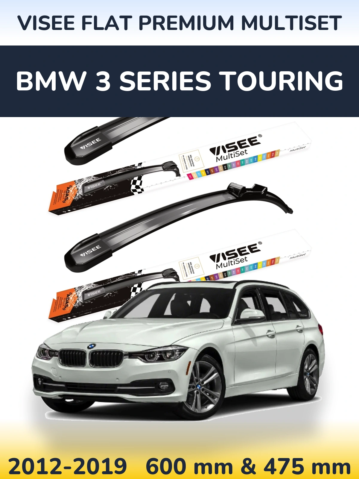Komplet przednich wycieraczek VISEE FLAT PREMIUM MultiSet 600 & 475 mm do BMW Seria 3 Touring 2012-2019