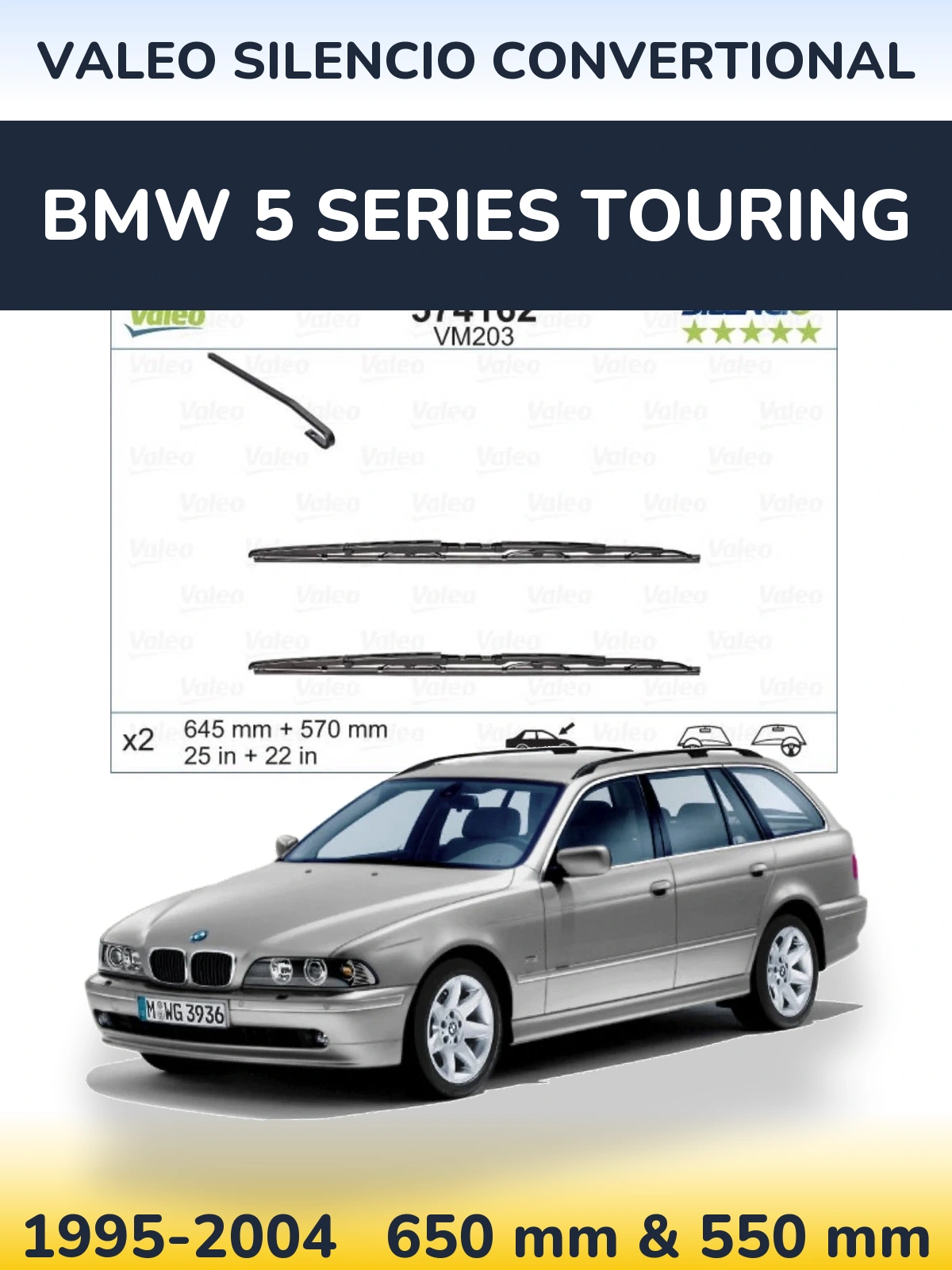 Komplet przednich wycieraczek Valeo Silencio Convertional 645 & 570 mm do BMW Seria 5 Touring 1995-2004