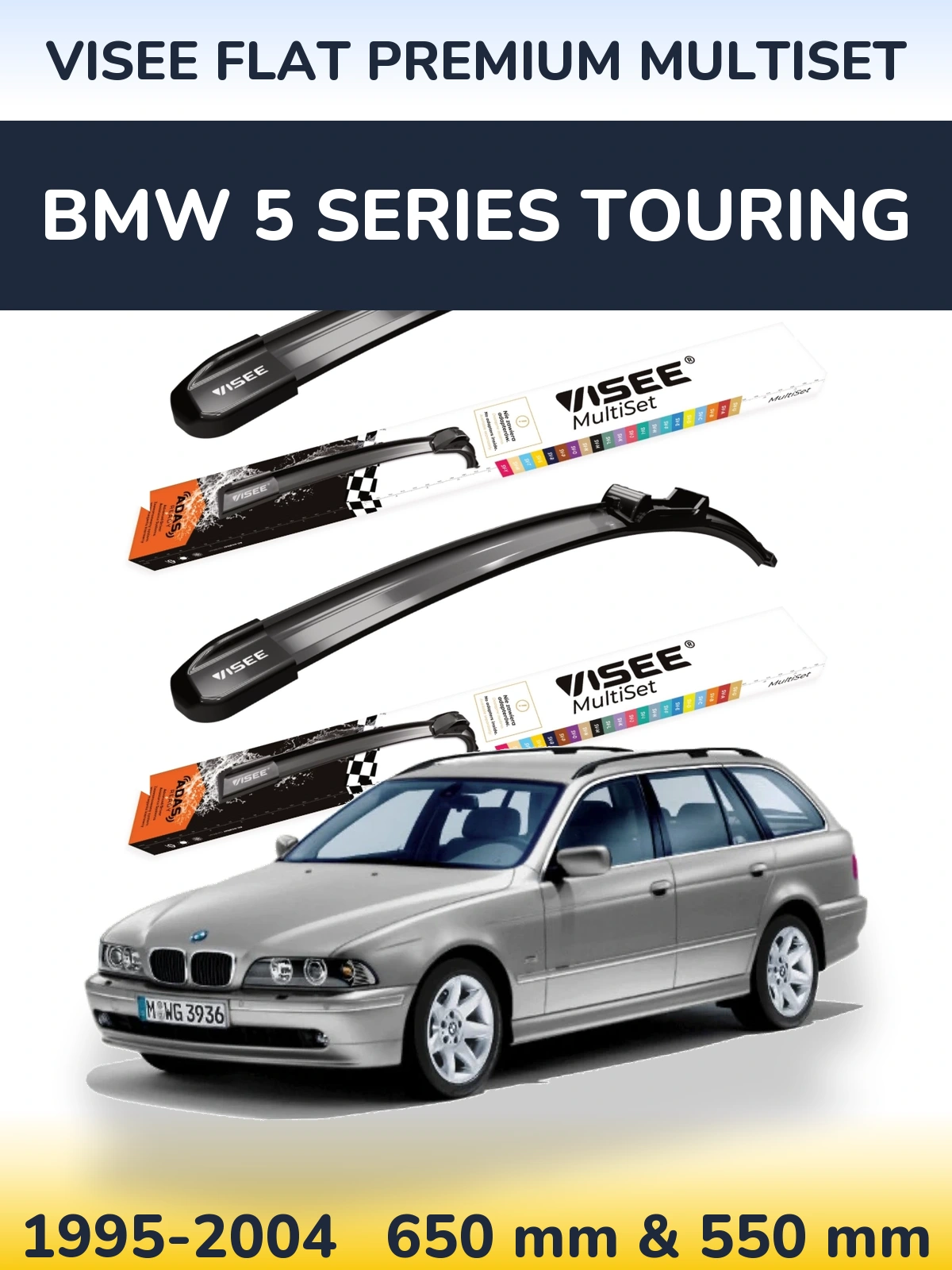 Front wiper blade set VISEE FLAT PREMIUM MultiSet 650 & 550 mm for BMW 5 Series Touring 1995-2004