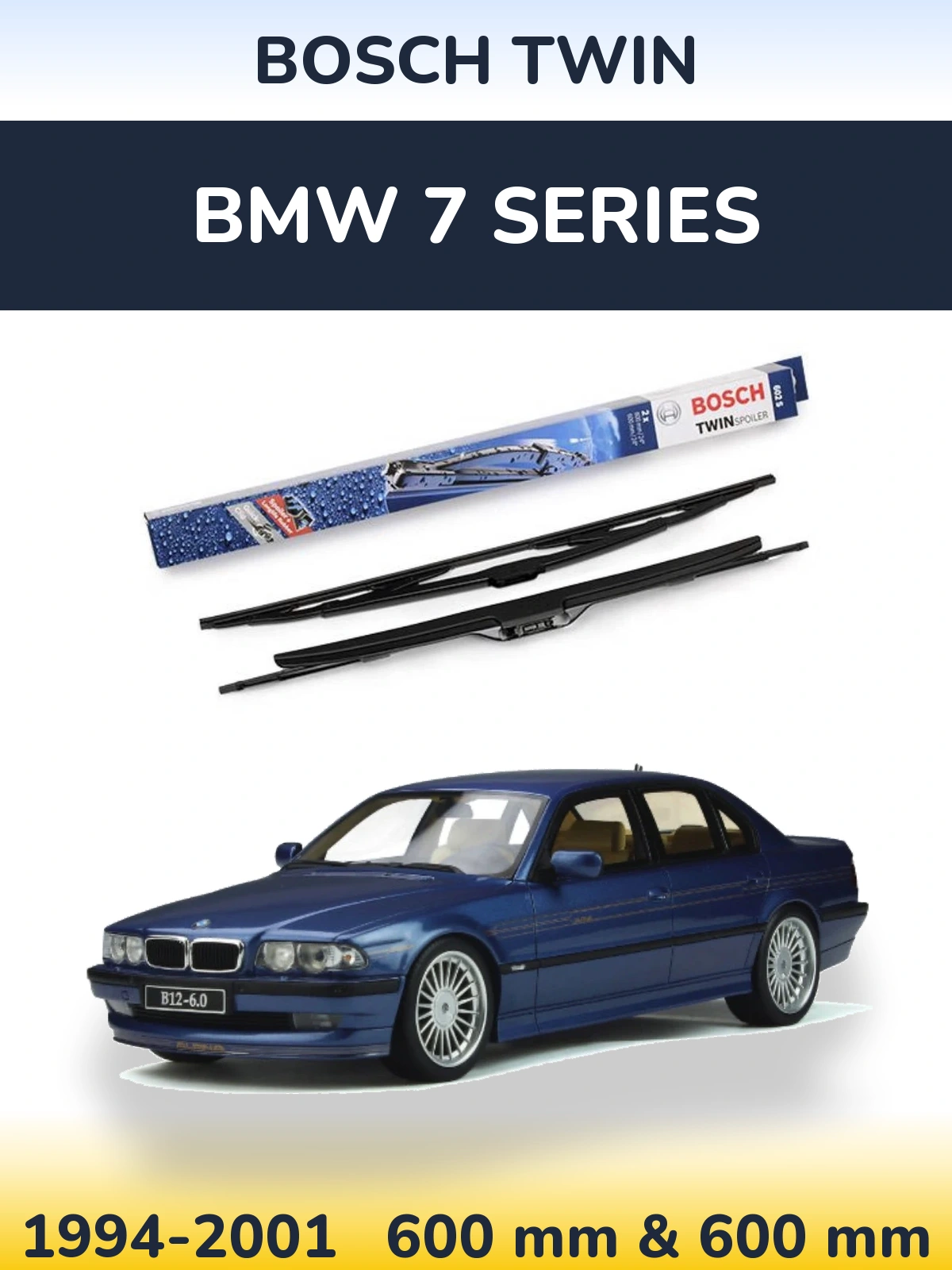Komplet przednich wycieraczek BOSCH Twin 600 & 600 mm do BMW Seria 7 1994-2001