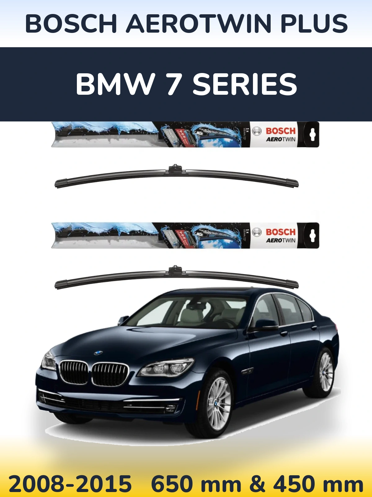 Front wiper blade set BOSCH AeroTwin Plus 650 & 450 mm for BMW 7 Series 2008-2015