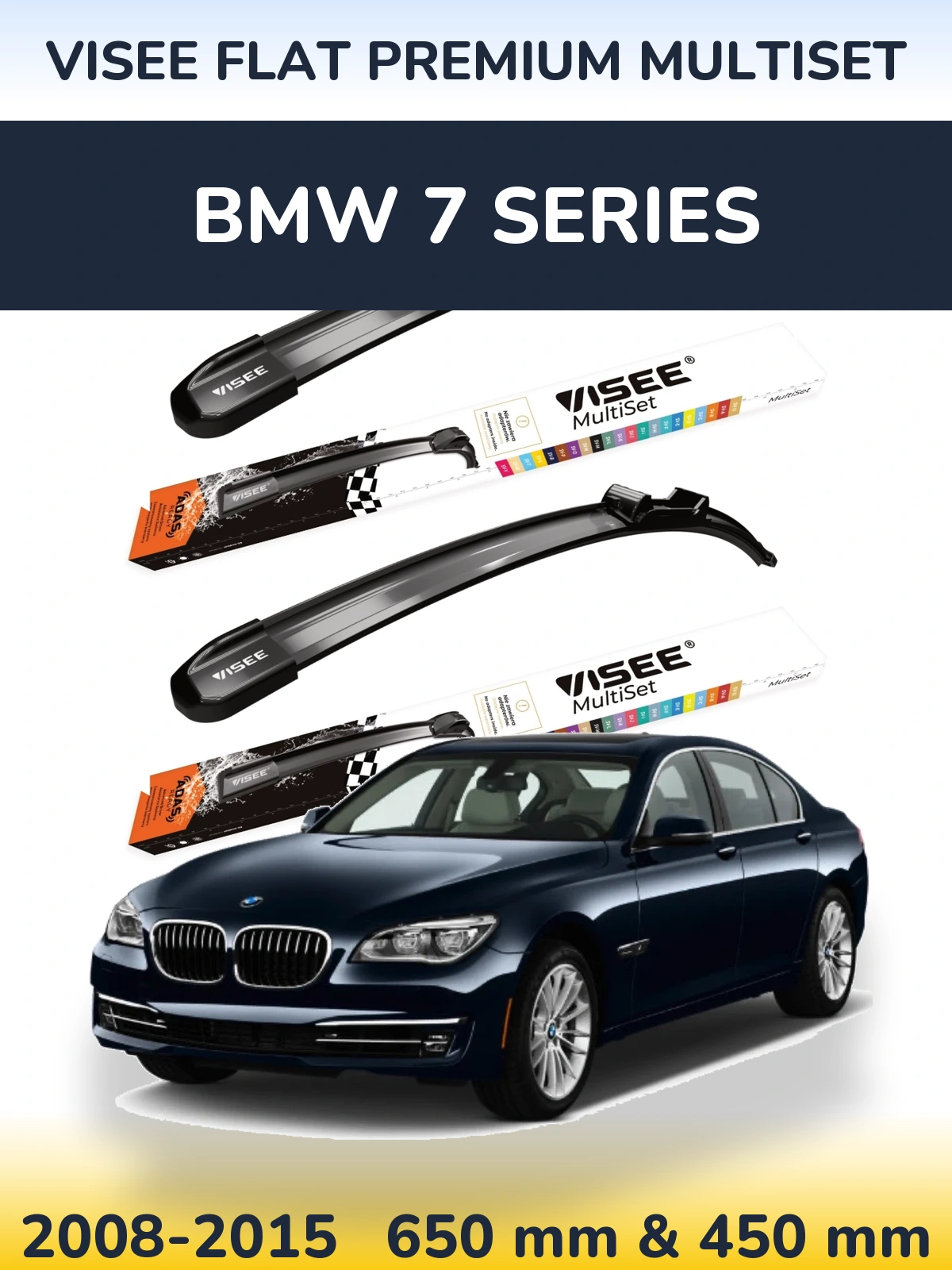 Komplet przednich wycieraczek VISEE FLAT PREMIUM MultiSet 650 & 450 mm do BMW Seria 7 2008-2015