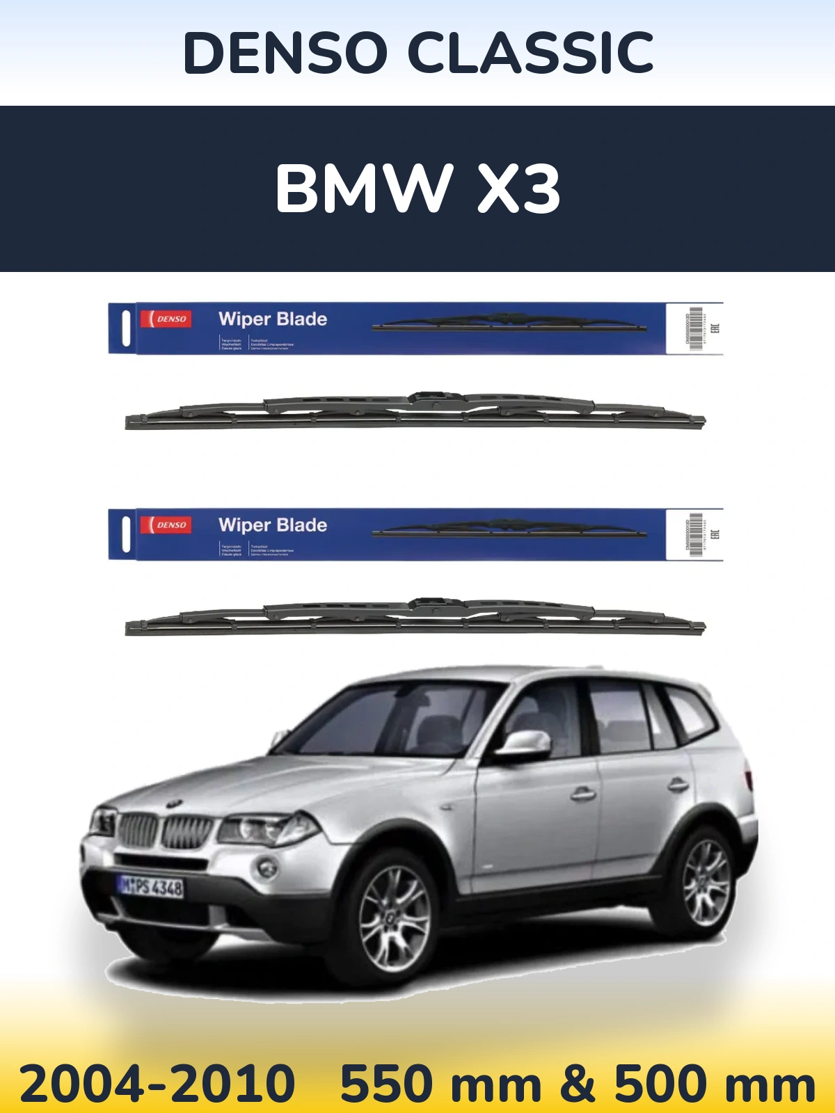 Komplet przednich wycieraczek Denso Classic 550 & 500 mm do BMW X3 2004-2010