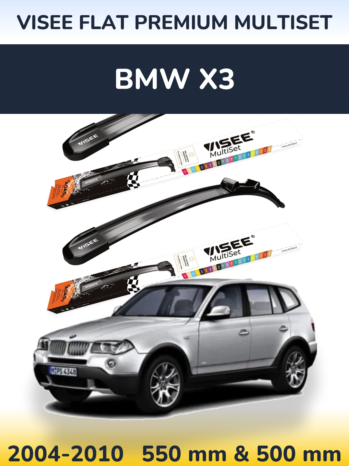Комплект передних дворников VISEE FLAT PREMIUM MultiSet 550 & 500 мм для BMW X3 2004-2010