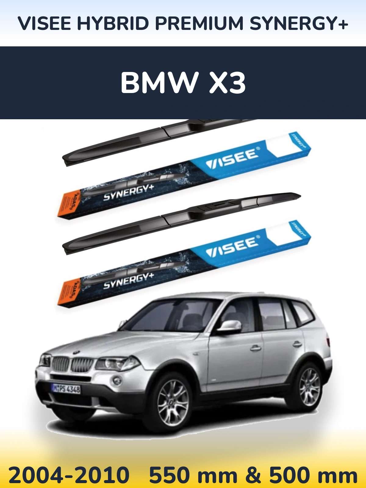 Комплект передних дворников VISEE HYBRID PREMIUM SYNERGY+ 550 & 500 мм для BMW X3 2004-2010