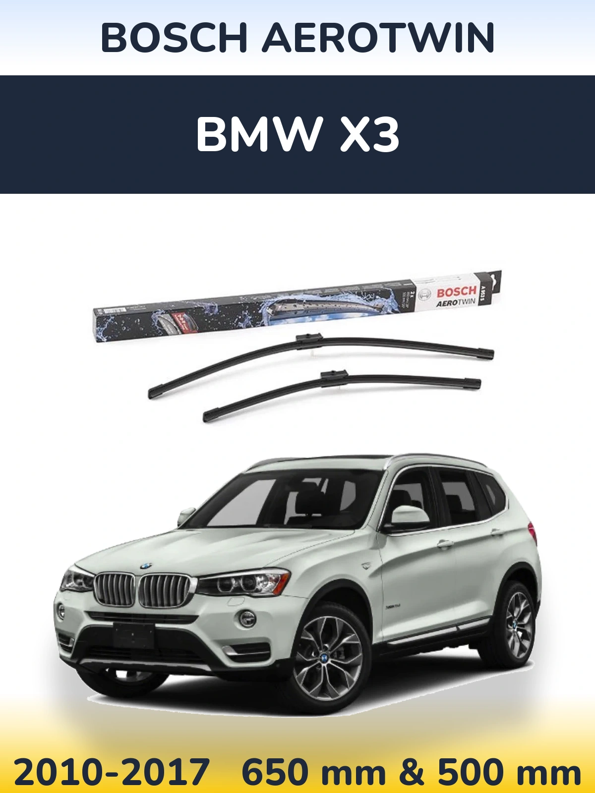Komplet przednich wycieraczek BOSCH AeroTwin 650 & 500 mm do BMW X3 2010-2017