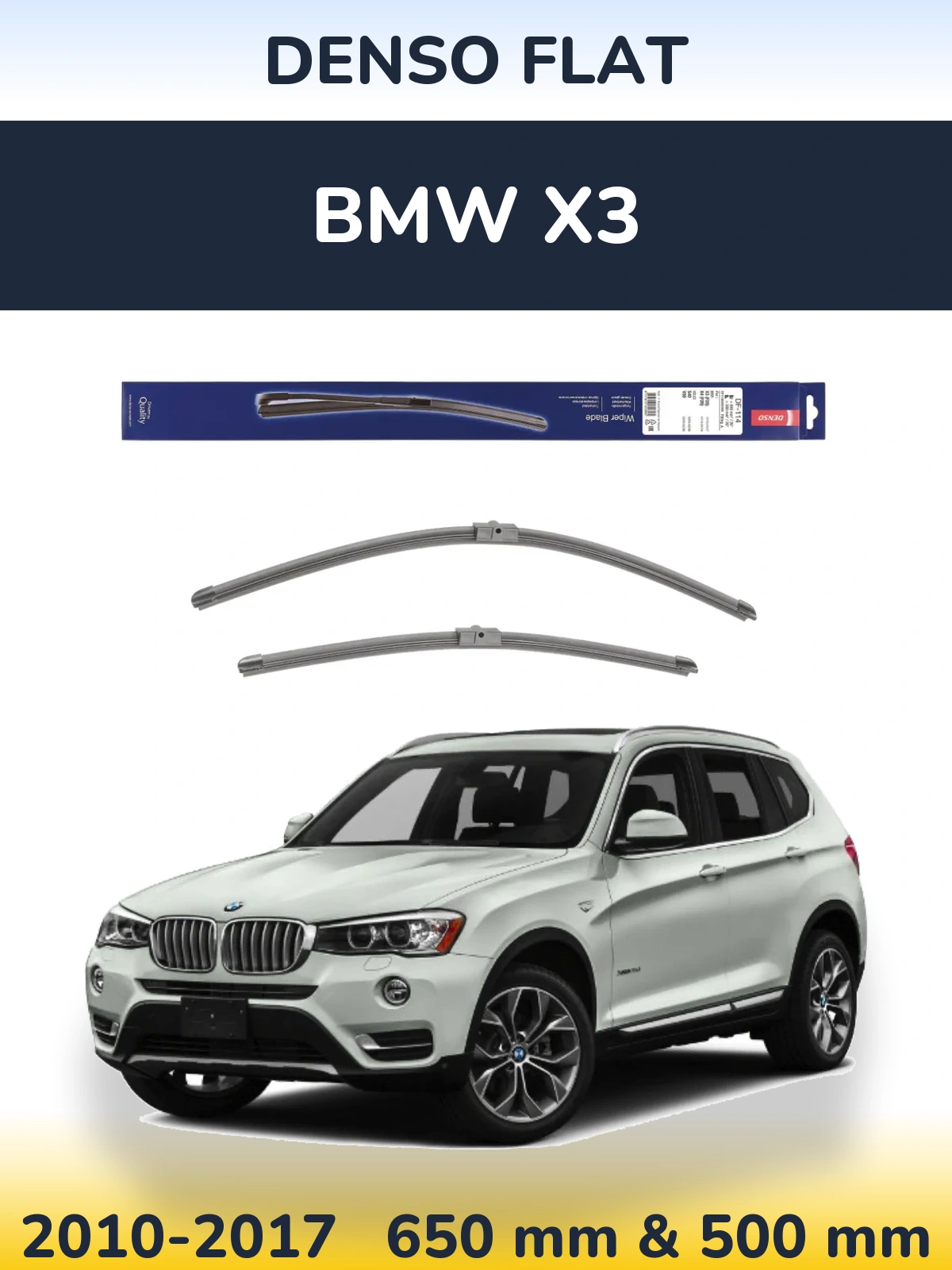 Komplet przednich wycieraczek Denso Flat 650 & 500 mm do BMW X3 2010-2017