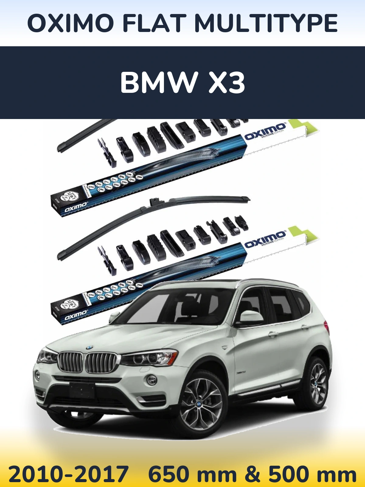 Komplet przednich wycieraczek Oximo Flat MultiType 650 & 500 mm do BMW X3 2010-2017