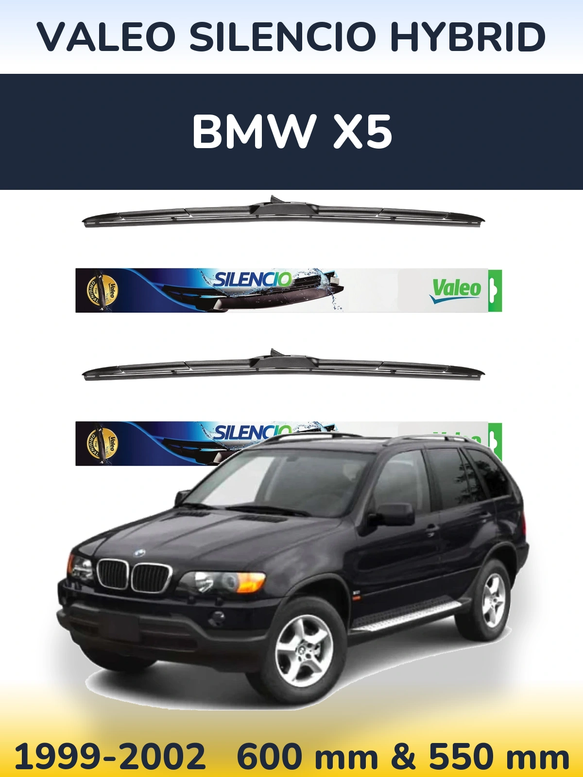 Комплект передних дворников Valeo Silencio Hybrid 600 & 550 мм для BMW X5 1999-2002