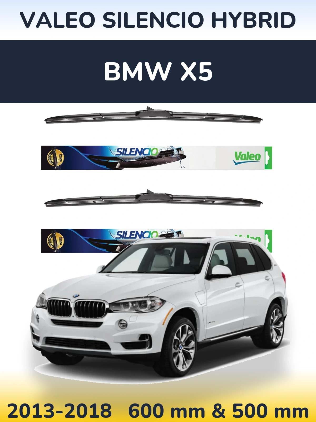 Komplet przednich wycieraczek Valeo Silencio Hybrid 600 & 500 mm do BMW X5 2013-2018