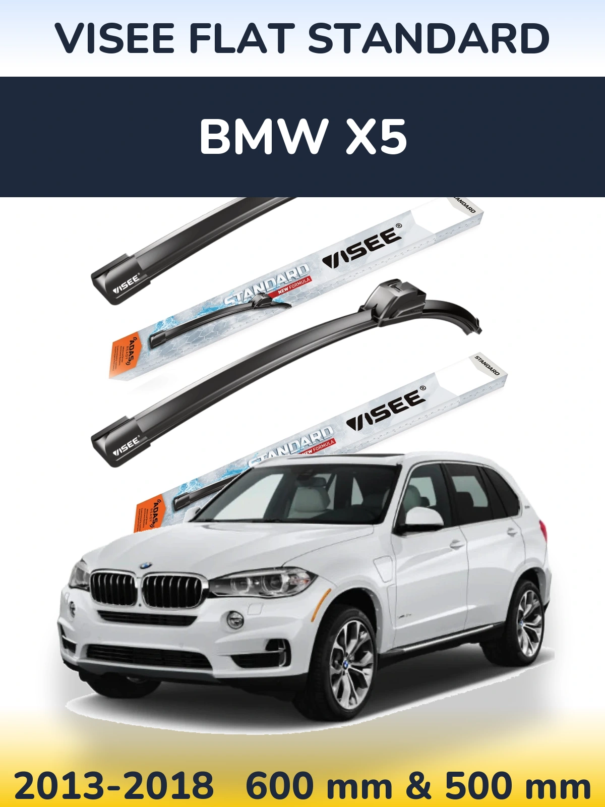 Комплект передних дворников VISEE FLAT STANDARD 600 & 500 мм для BMW X5 2013-2018