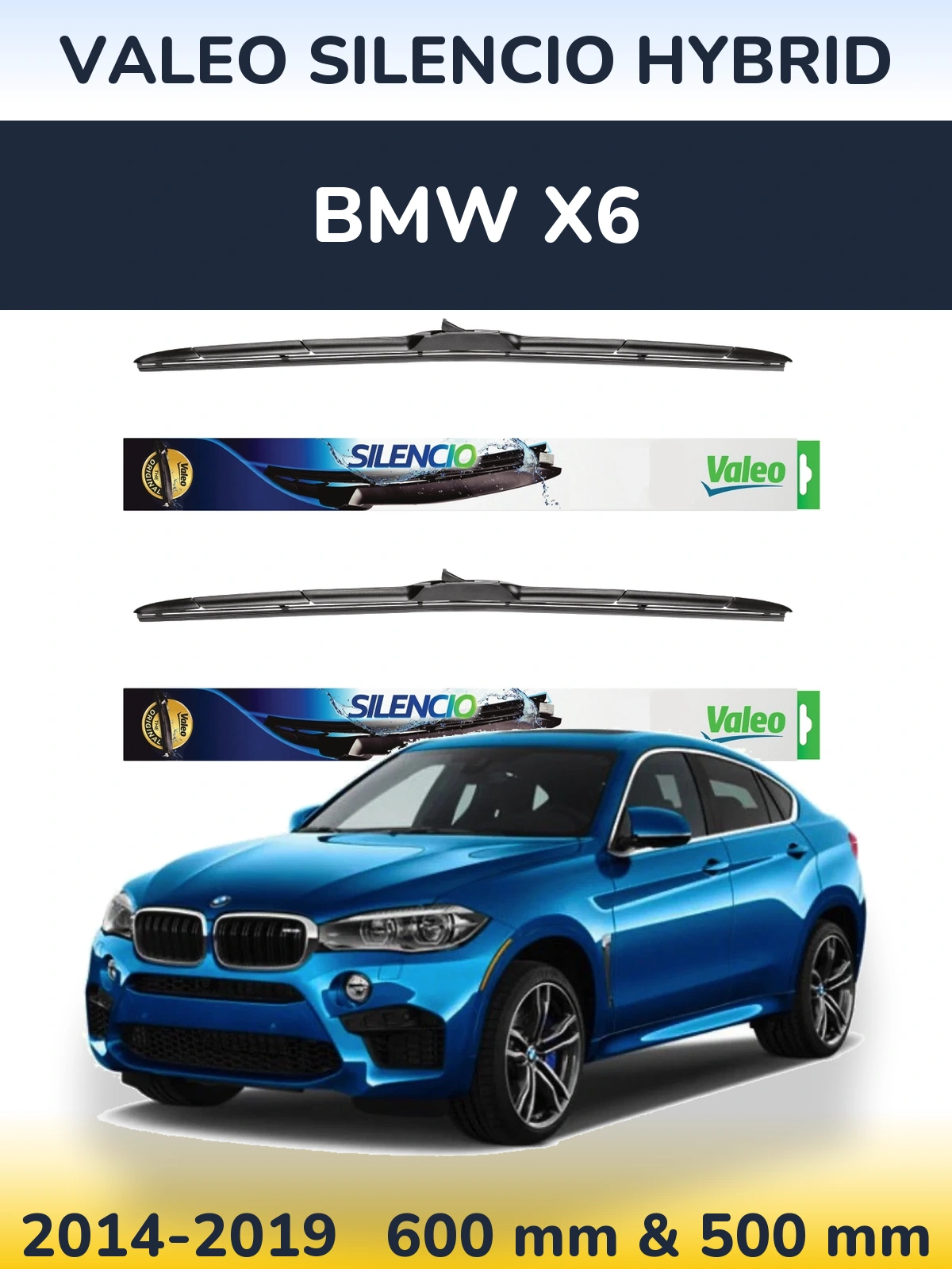 Komplet przednich wycieraczek Valeo Silencio Hybrid 600 & 500 mm do BMW X6 2014-2019