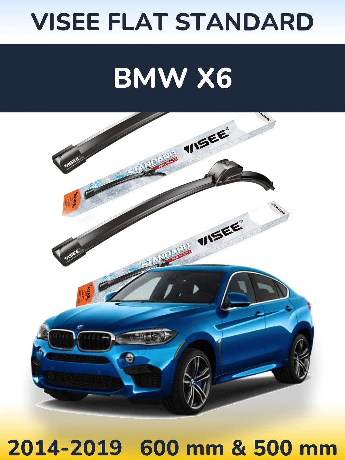 Комплект передних дворников VISEE FLAT STANDARD 600 & 500 мм для BMW X6 2014-2019