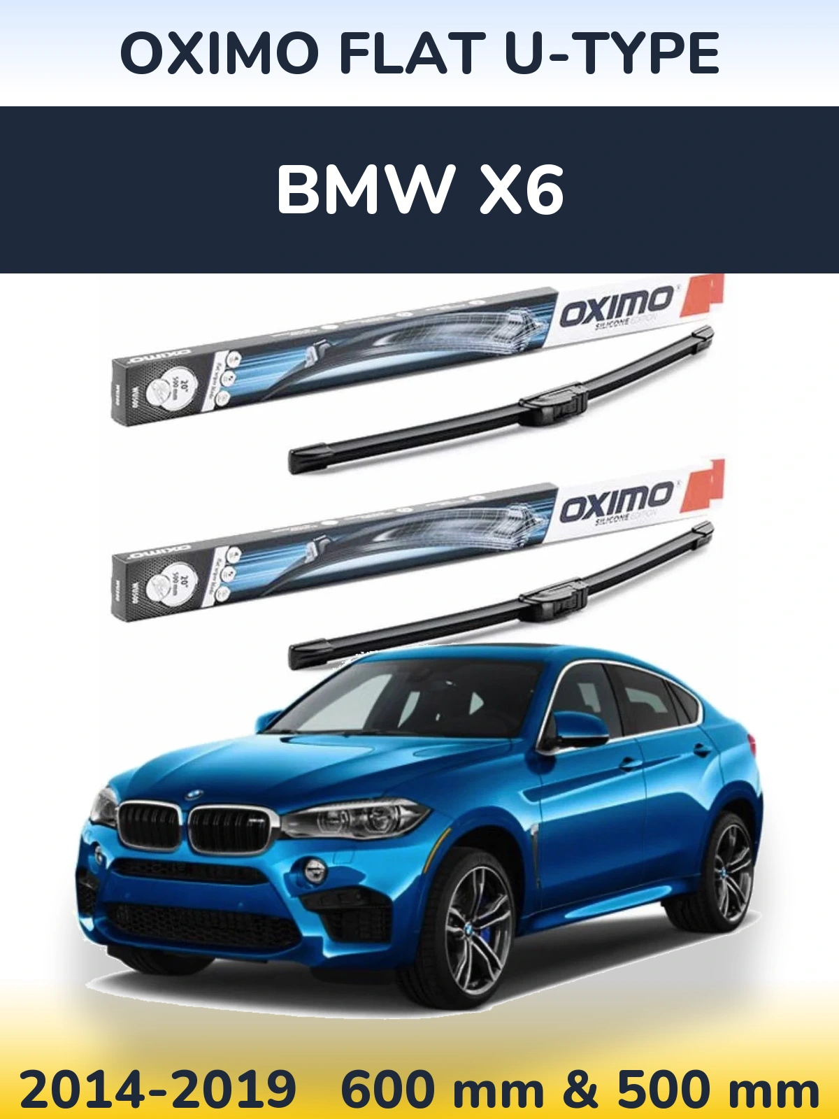 Комплект передних дворников Oximo Flat U-type 600 & 500 мм для BMW X6 2014-2019